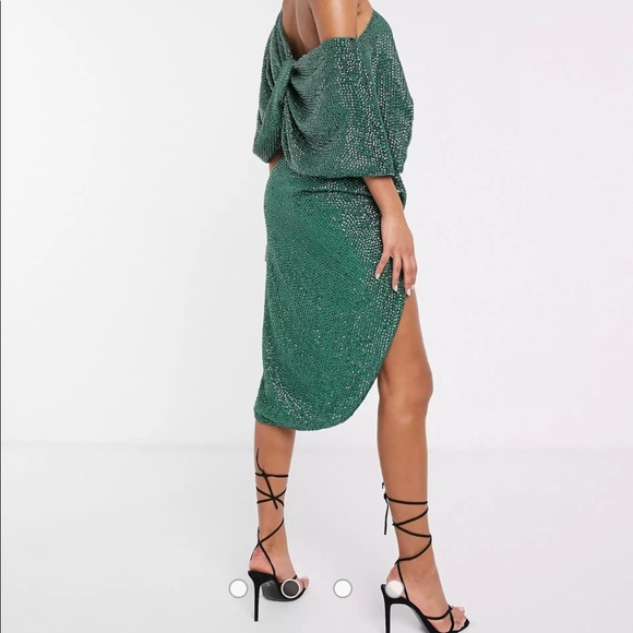 ASOS EDITION drape asymmetric midi dress in sequin - Picture 1 of 4
